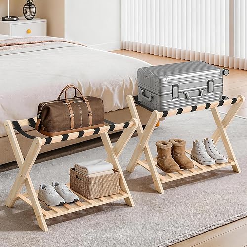 Luggage Rack Set of 2, Sturdy Wooden Luggage Rack for