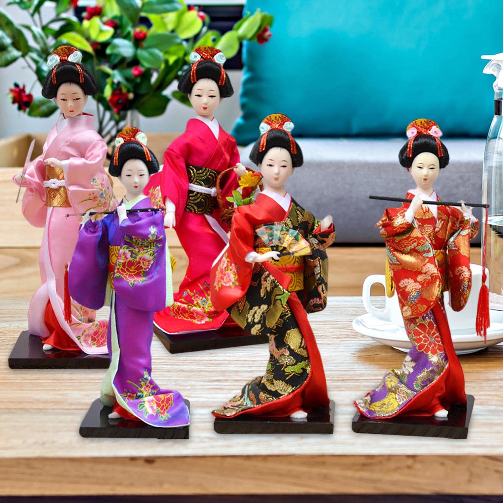 Loom Tree® 11 Inch Japanese Kimono Geisha Doll Office Bar Handcrafted Ornament Red | Home Decor | Other Home Decor 4