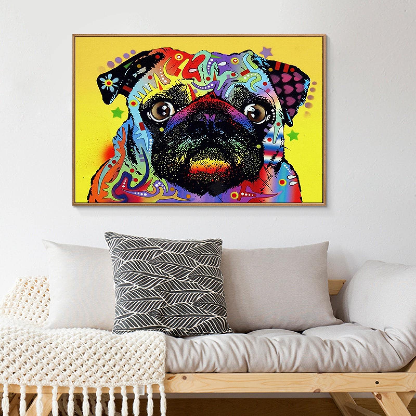 Amazon.co.jp: 漫画パグ犬キャンバス絵画ウォールアート動物の