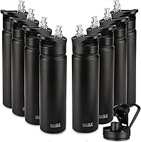 Vista 39 de HASLE OUTFITTERS Botella de agua aislada de 22 onzas, botella de agua de acero inoxidable de doble pared de boca ancha con tapa de popote y tapa