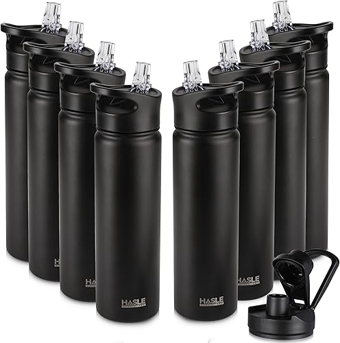 HASLE OUTFITTERS Botella de agua aislada de 22 onzas, botella de agua de acero inoxidable de doble pared, boca ancha con tapa de popote y tapa de