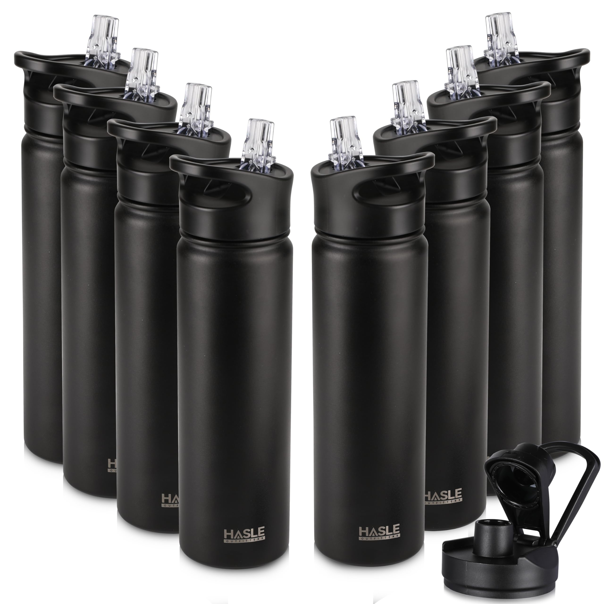 HASLE OUTFITTERS Isolierte Wasserflasche, 625 ml, doppelwandig, Edelstahl, breite Öffnung, mit Strohhalm-Deckel und Ausgießer, hält kalt oder heiß (schwarz, 8)