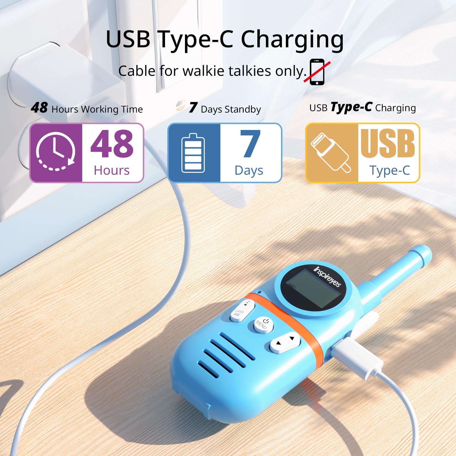 Inspireyes Walkie-Talkie Bambini Ricaricabili, 48 Ore di Orario di Lavoro, 3 Chilometri di Lungo Raggio, Regali di Compleanno per Ragazzi Ragazze, Giocattoli da Esterno per Bambini di 3-12 Anni