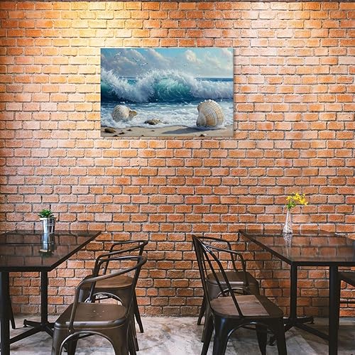 Miniatura 3 de Big Waves Hit The Beach Shells Poster Retro Printing Decor Painting Wall Art Aesthetic Living Room Kitchen Home Decoration Background