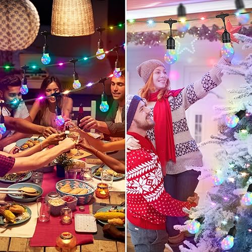 Miniatura 6 de Mlambert Guirnalda de luces RGB de 96 pies, luces de patio al aire libre con cuerda de hada, impermeable, inastillable, para fiesta, cafetería, 2 x