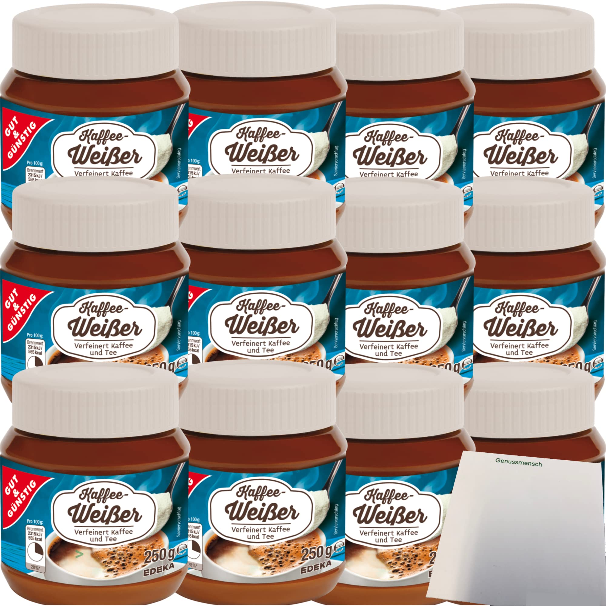 Gut & Günstig Kaffeeweißer verfeinert Kaffee und Tee 12er Pack (12x250g Dose) + usy Block