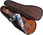 MUSIC FIRST Conception originale 0.5" Style Hawaï rembourré épais -Plumeri bleu et blanc -Caisse Ukulele en toile, Sac Ukulete, Couverture Ukullele, Salut ELVIS (Convient pour 23 ~ 24 pouces Concert Ukulele)