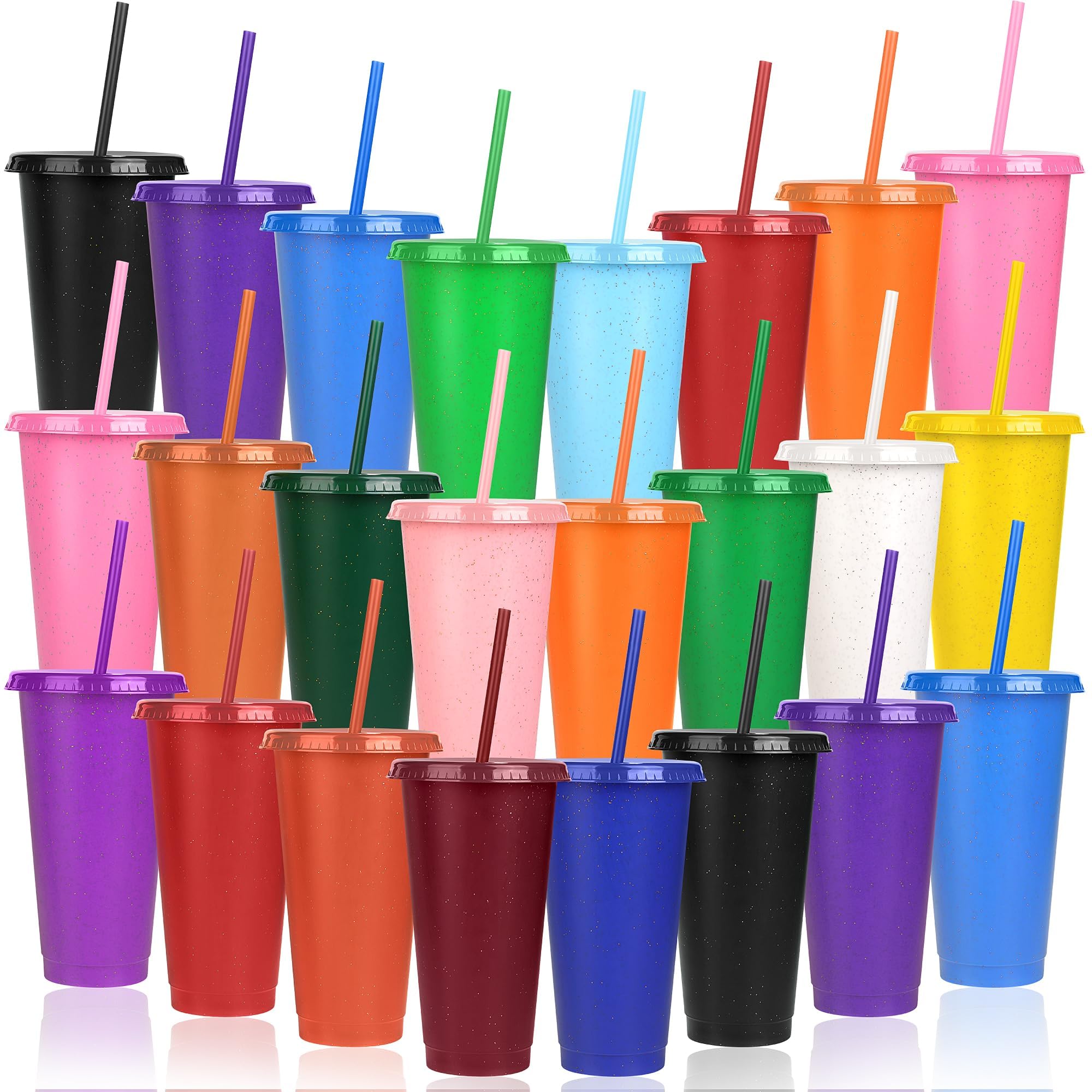 Kochorie 36 Pack Tumbler with Straw and Lid Bulk Glitter Colorful Reusable Plastic Cups Water Bottle 24 Ounces Cups Iced Coffee Travel Mug Cup for Parties Birthdays Outdoor Use, 18 Colors