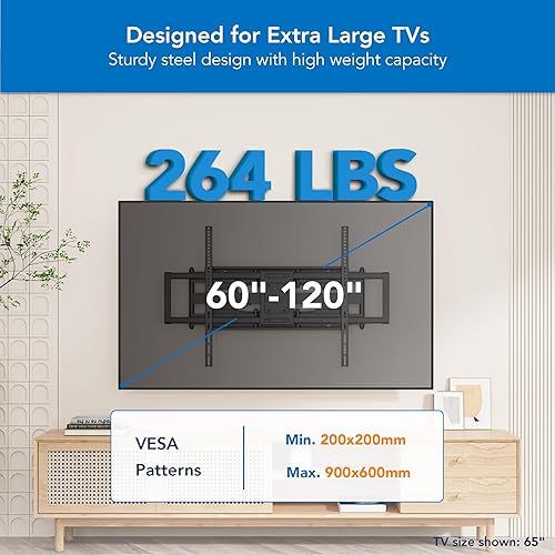Miniatura 2 de Mount-It! Soporte de pared para TV de movimiento completo XXL resistente para televisores extra grandes, VESA máximo de 900 x 600, soporta hasta 264
