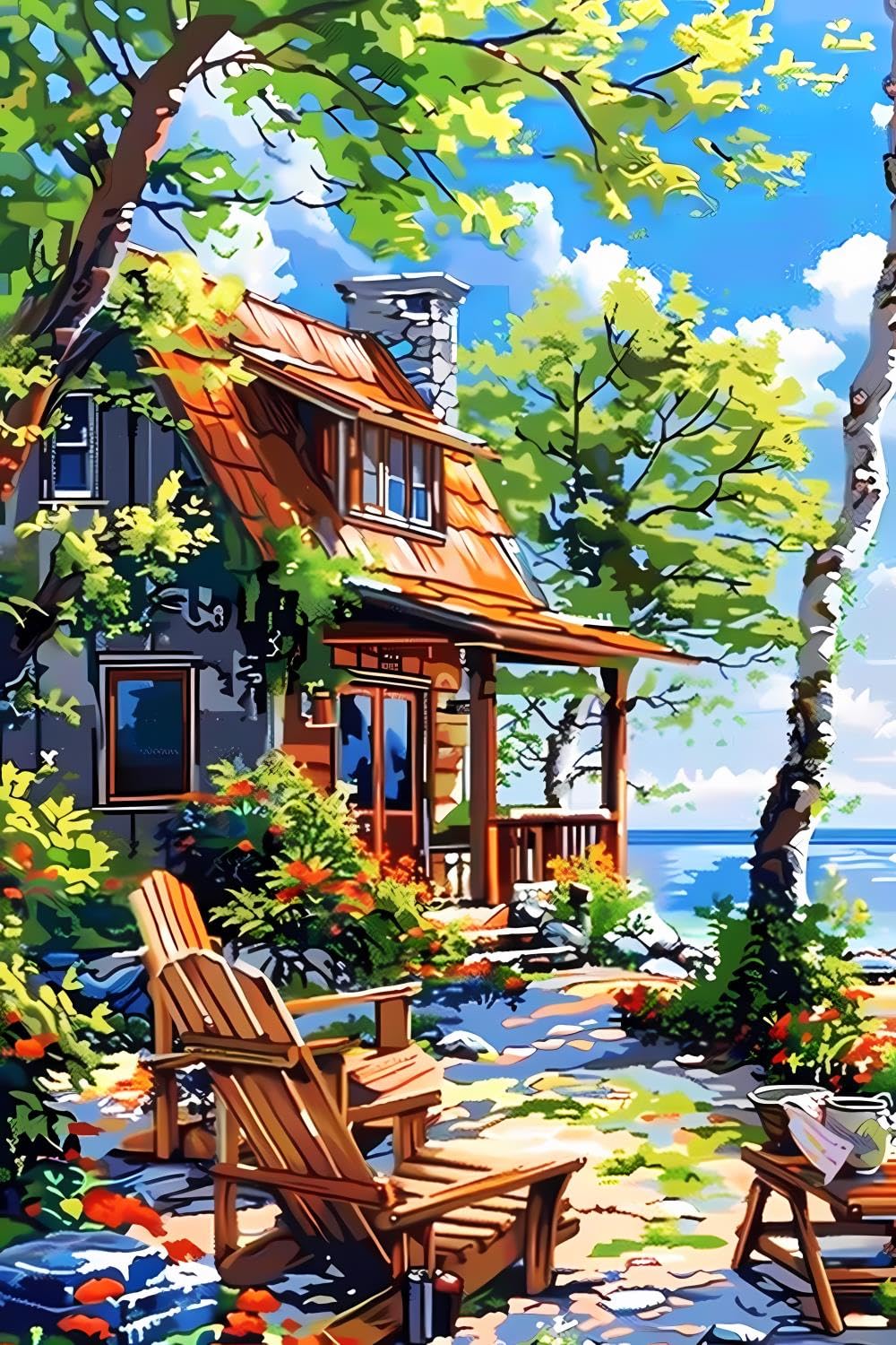 Amazon.com: JOEAUEN 5D Landscape DIY Cozy Cabin by The Sea Diamond