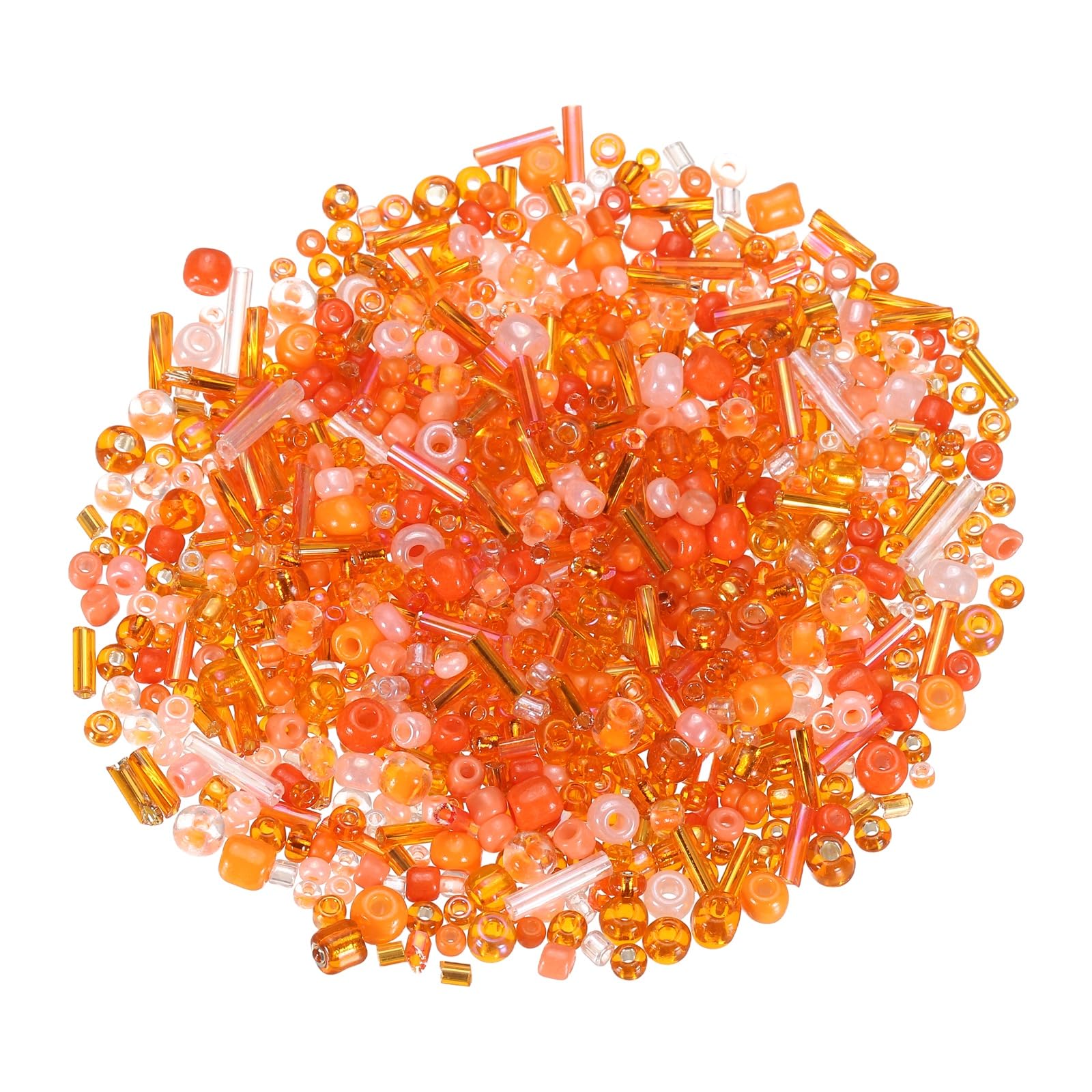 sourcing map 1000 Pcs Mixed Glass Seed Beads, 2-7mm Mini Loose Glass Bugle Beads for DIY Earrings, Necklaces, Bracelets, Jewelry Making, Orange