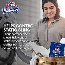 Clorox Fraganzia Fabric Softener Dryer Sheets, Lavender Scent - Wrinkle Reducing Scented Softening Laundry Dryer Sheets for Great Smelling Clothes, 240 Count