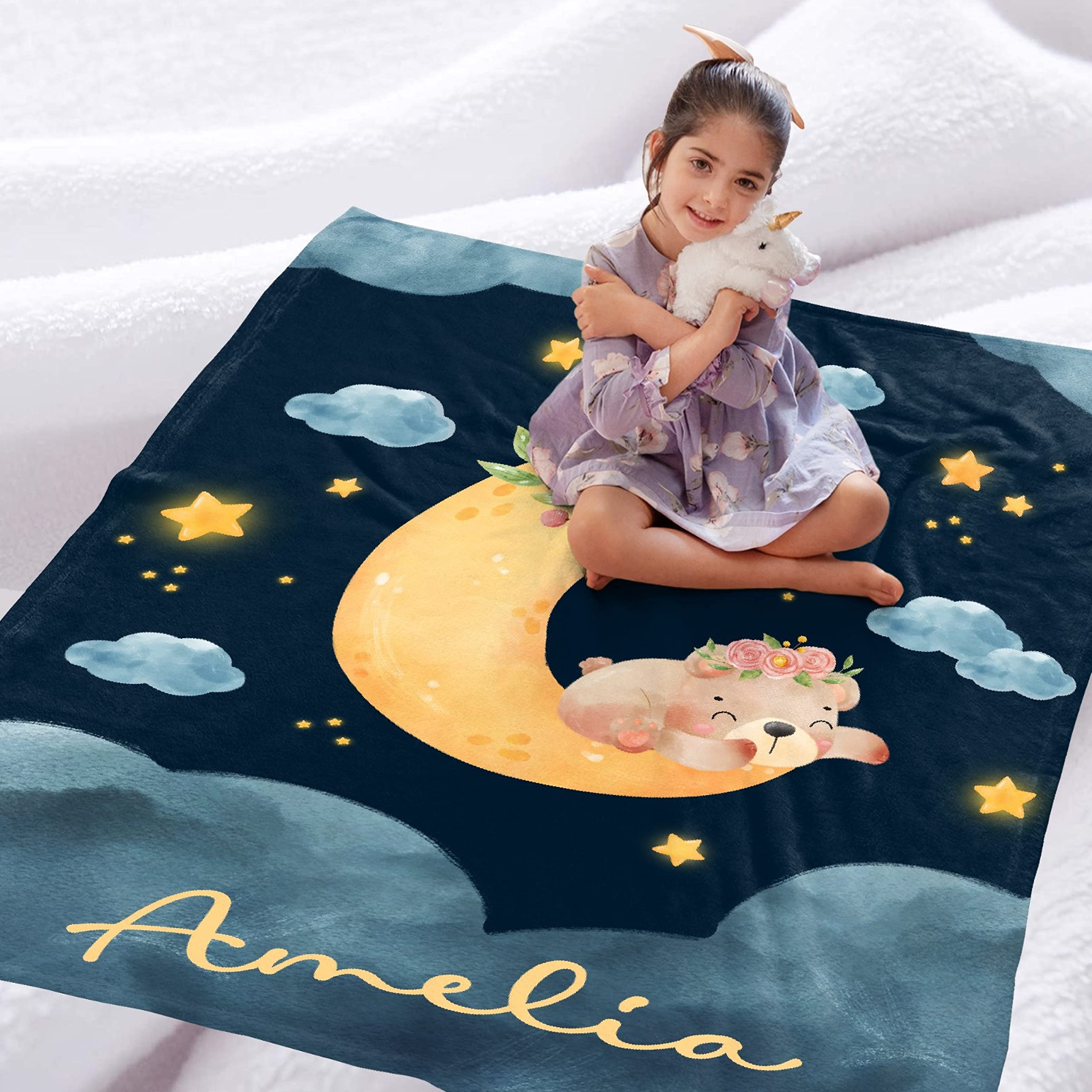Custom Moon Foxes Personalized Baby Blanket - Extra Small 40x30 Inch With Name