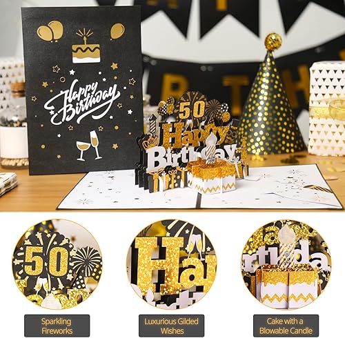 Miniatura 10 de Tarjeta de cumpleaños, tarjetas musicales de cumpleaños, reproduce la canción de feliz cumpleaños una vez abierta, la tarjeta desplegable 3D, luz de