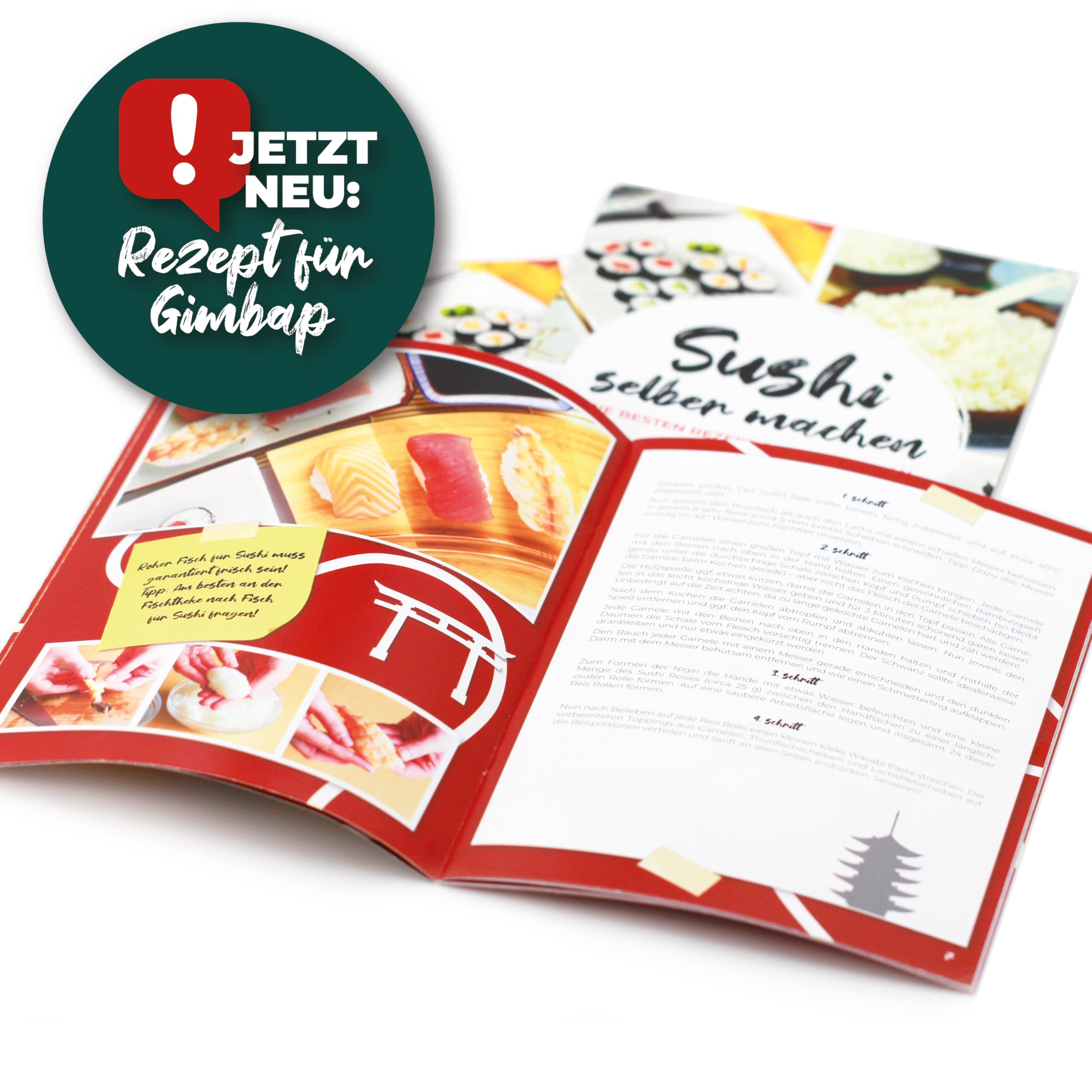 Sushi Box + Gimbap – für 6 Portionen, 11-teilige Kochbox inkl. Rezepte für Maki, Nigiri, Inside-Out & Kimbap – mit Reis, Nori, Sojasauce, Wasabi & Bambusmatte, vegan, Japan Geschenkidee