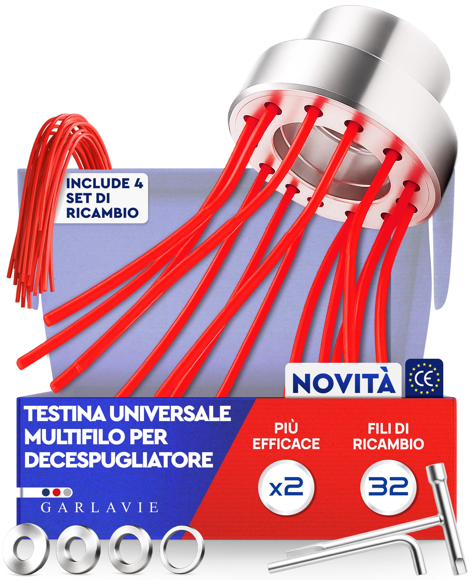 Testa trimmer multistring Spazzola per erbacce in nylon – Testina di taglio in alluminio con adattatore e fili, accessorio per decespugliatori, falciatrici e tagliaerba