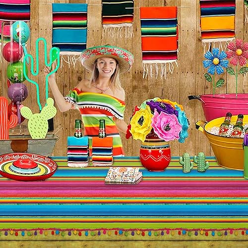 Miniatura 6 de PHOGARY Mantel mexicano de 3 piezas para decoración de fiestas, manteles de plástico para fiestas de cumpleaños, noche de tacos, cinco de mayo,