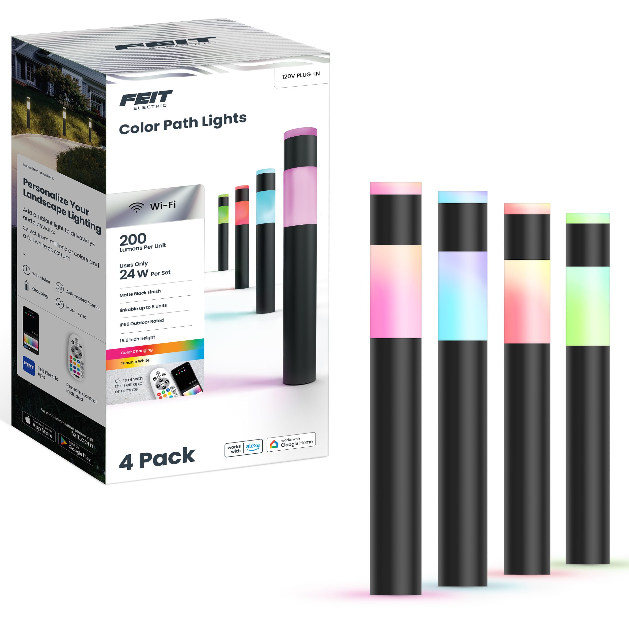 Feit 3026437 Black Plug in & Remote 6W LED Pathway Light - 4 per