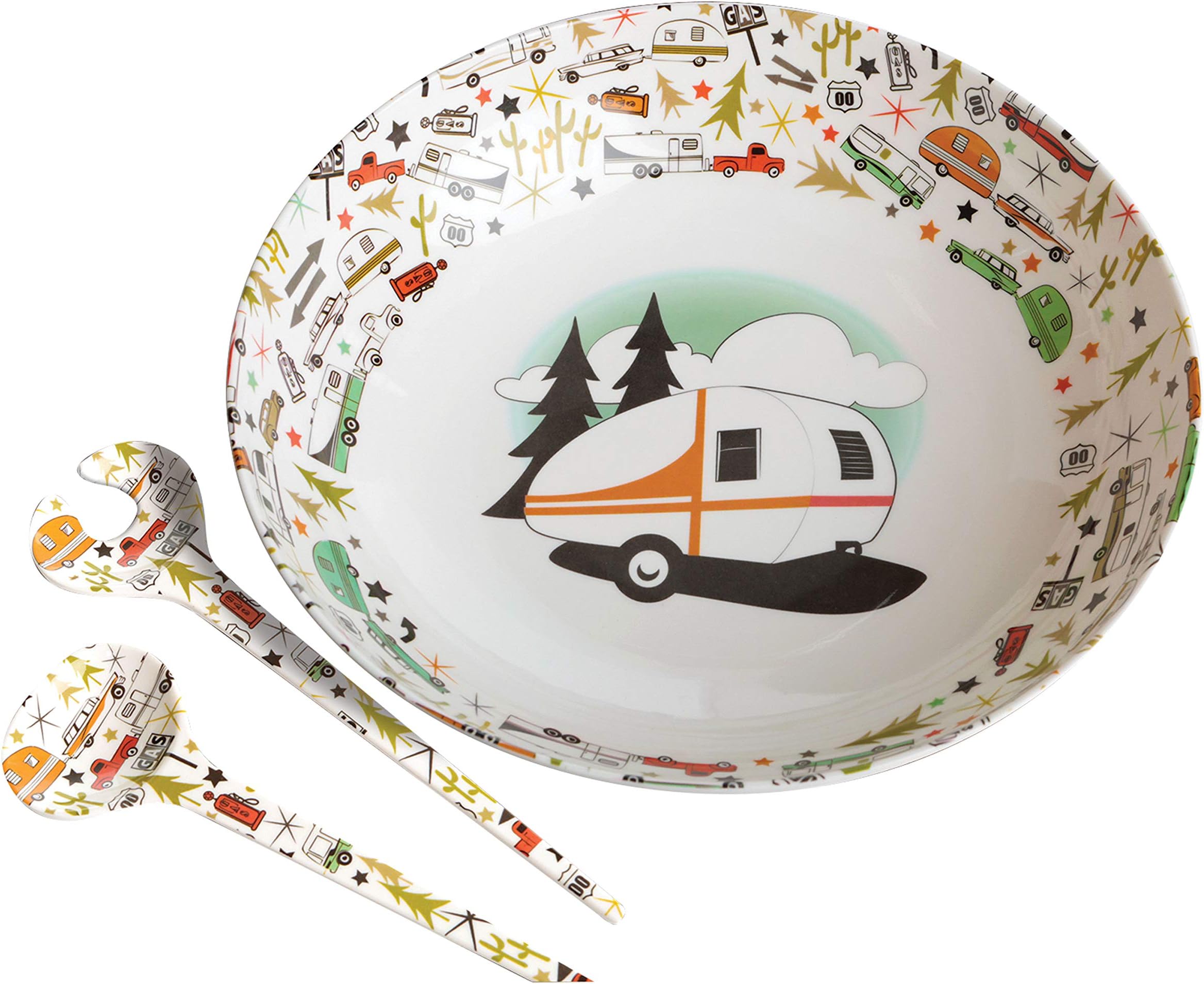 Camp Casual Camping Bowl with Servers Set - 11.8” x 11.8” Melamine Bowls for Salads, Popcorn, Fruits & More - BPA Free, Top Shelf Dishwasher Suitable Dinnerware Set for Indoor & Outdoor Dining