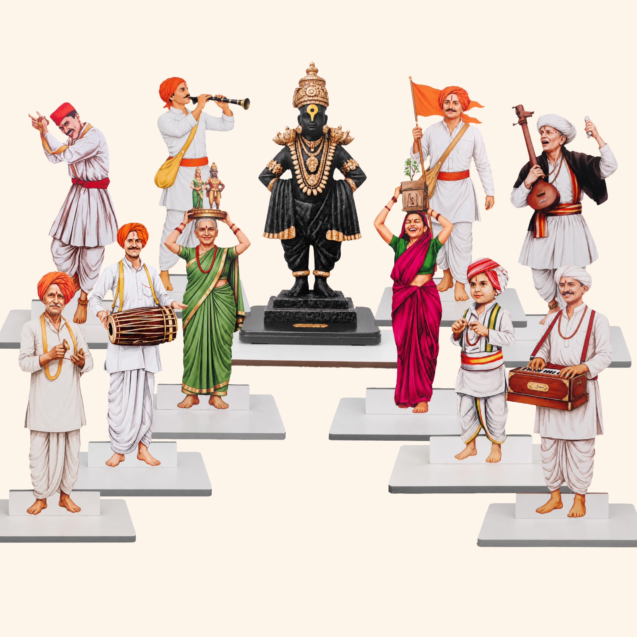 DIGI ART'S Pandharpur Varkari Devotional Set – 10 Varkari Characters & 1 Vitthoba | 8 Inch MDF Standing Figurines with 4 Inch Base | Festive Pooja Room Home Decor | Ganesh Gauri Festival Decoration-image-31