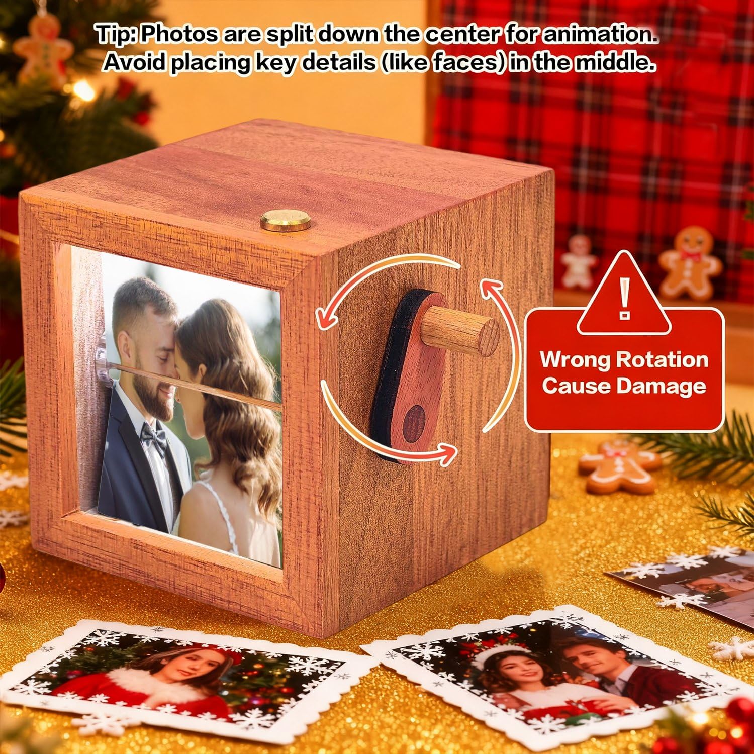 Caja de luz de madera personalizada hecha a mano, caja de fotos con movimiento de manivela, edición romántica, caja de recuerdo personalizada para parejas románticas