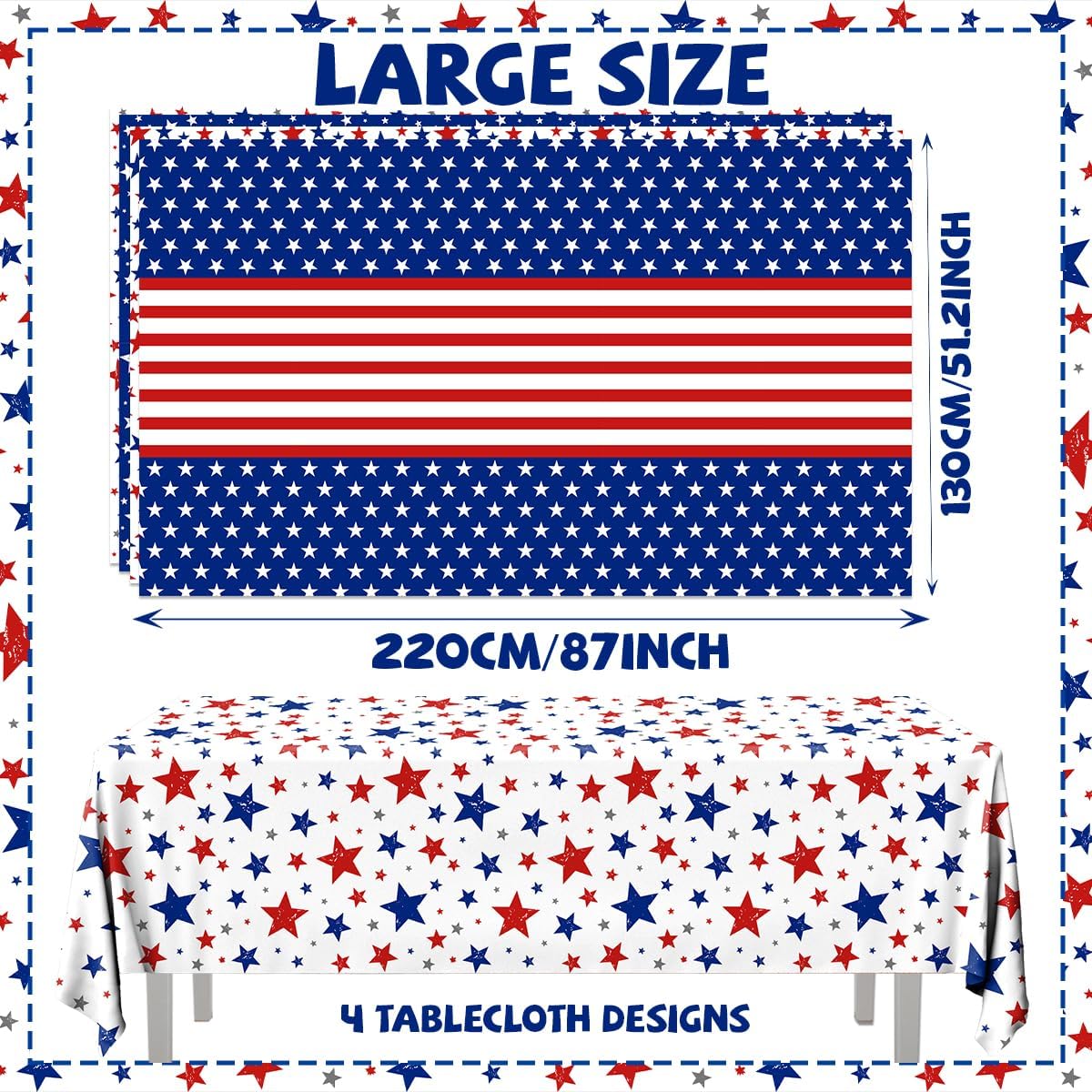 4th of July Decorations-Memorial Day Decorations Plastic Patriotic Tablecloth American Flag Tablecloth for Fourth of July Decorations Home Outdoor Outside Party Favors
