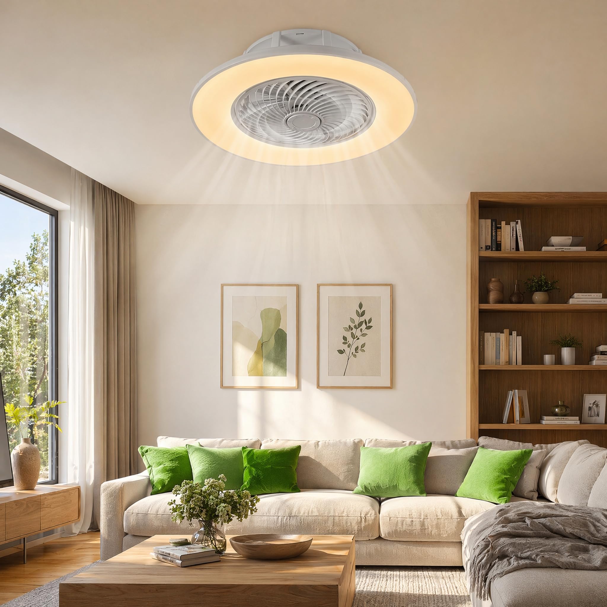Wentylator sufitowy z oświetleniem, Ø 56 cm, ściemniana, lampa sufitowa LED, wentylator z pilotem zdalnego sterowania, 2800 K-6500 K, 3 stopnie nawiewu, cicha lampa sufitowa z wentylatorem, do
