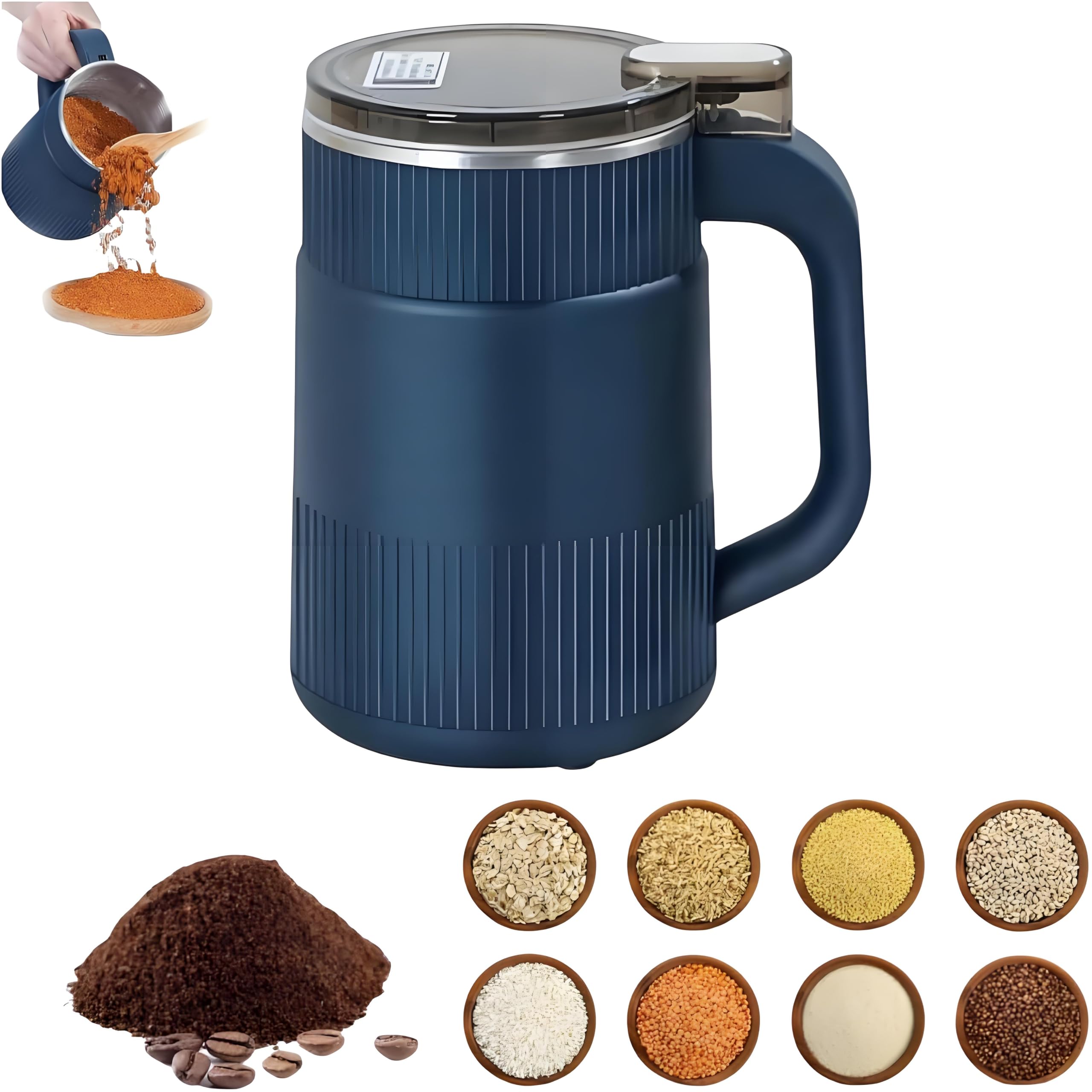 Small Powder Grinding Machine, 8 Blades Electric Spice Grinder Fine Powder, Stainless Steel Multifunctional Powder Grinder for Herbs Spices Coffee Beans Nuts Grains
