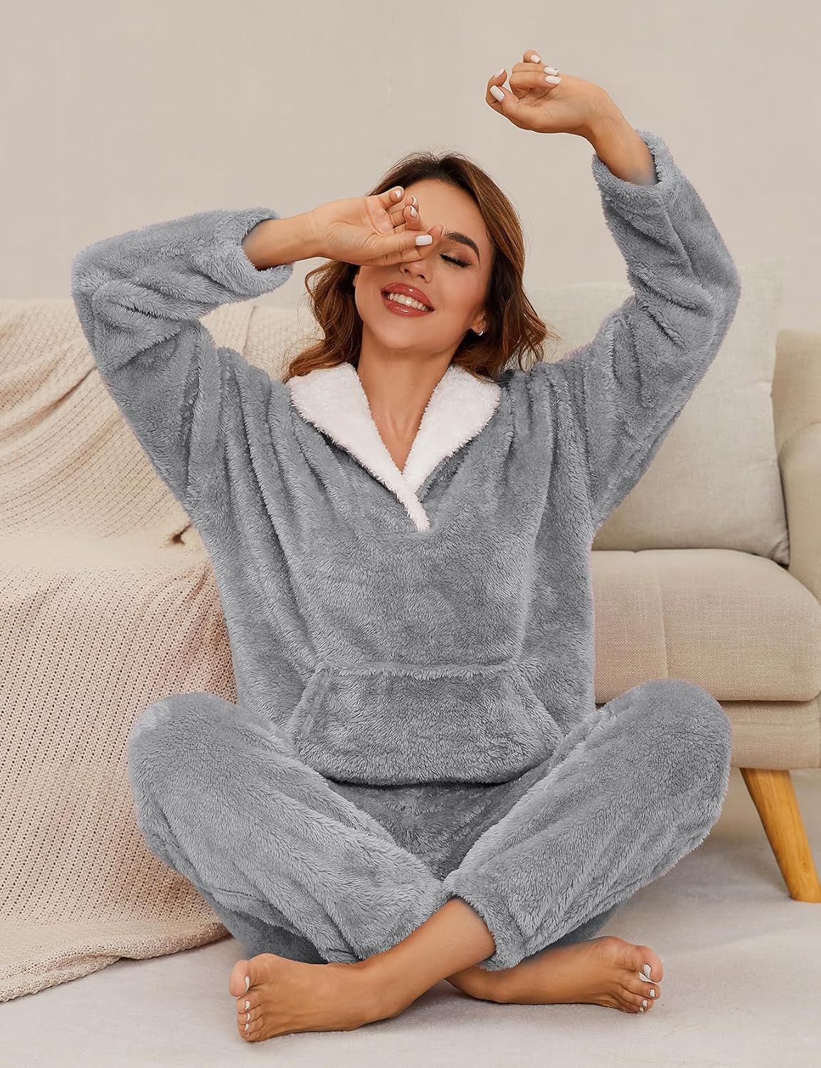 Kissonic Women's Fluffy Pajama Set Fleece Pullover Pants Fuzzy Lounge Set Cozy Winter Pj Sleepwear with Pockets - Image 4