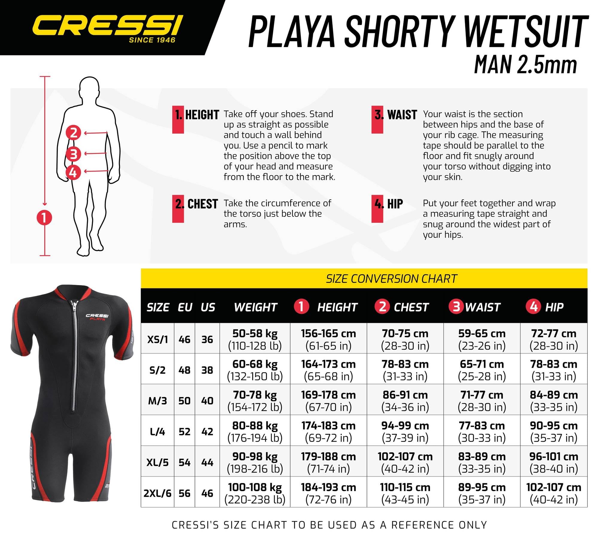 CRESSI Playa Man Wetsuit 2.5 mm, Muta Shorty in Neoprene High Stretch Uomo