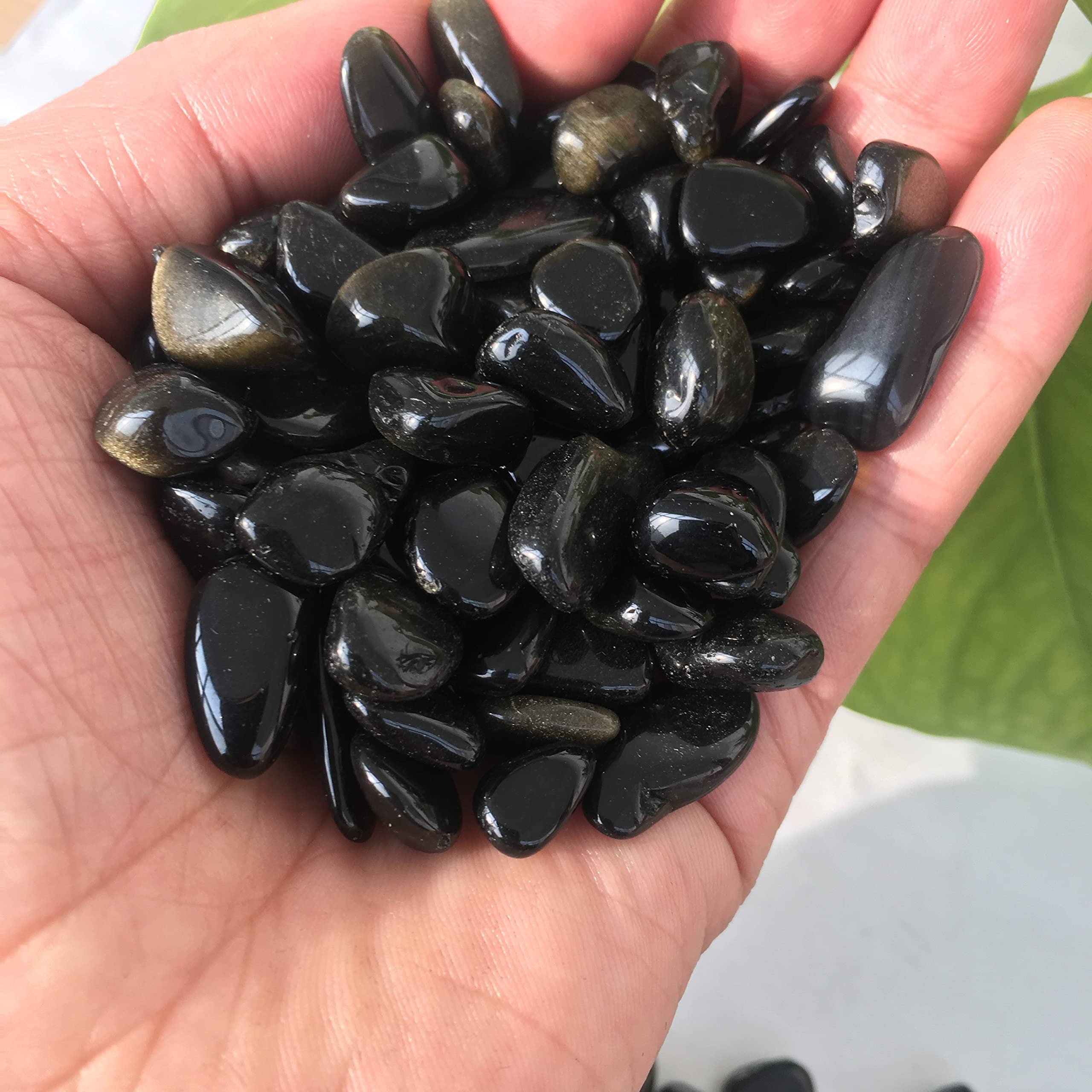 Decoración del hogar, Piedra de Cristal de obsidio Negro Natural, Piedra de Grava, Cristal de Acuario, Flores, Piedras de decoración de jardín Inicio Colecciones (Size : 500g)