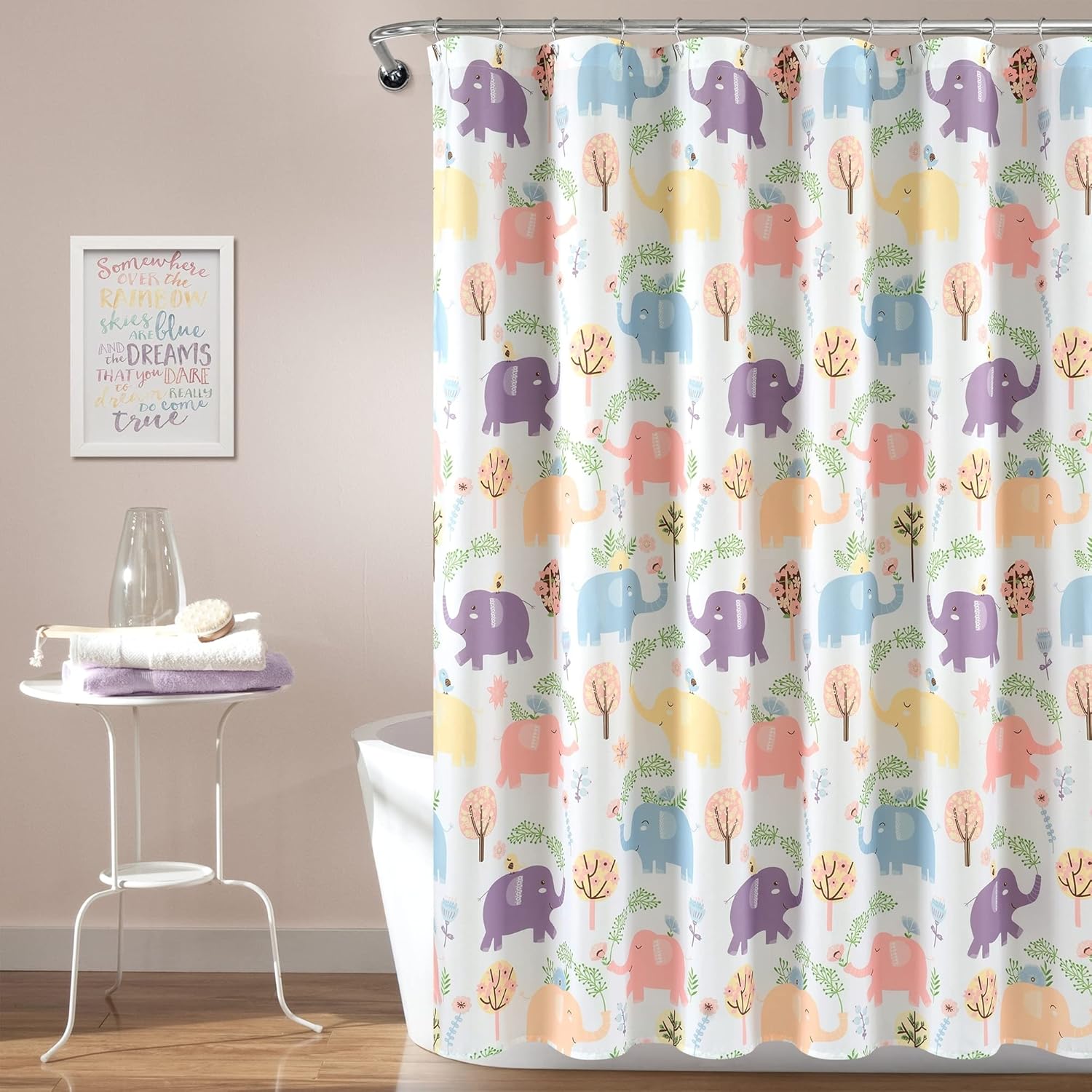 Lush Decor Hygge Elephant Shower Curtain, 72" x 72", White