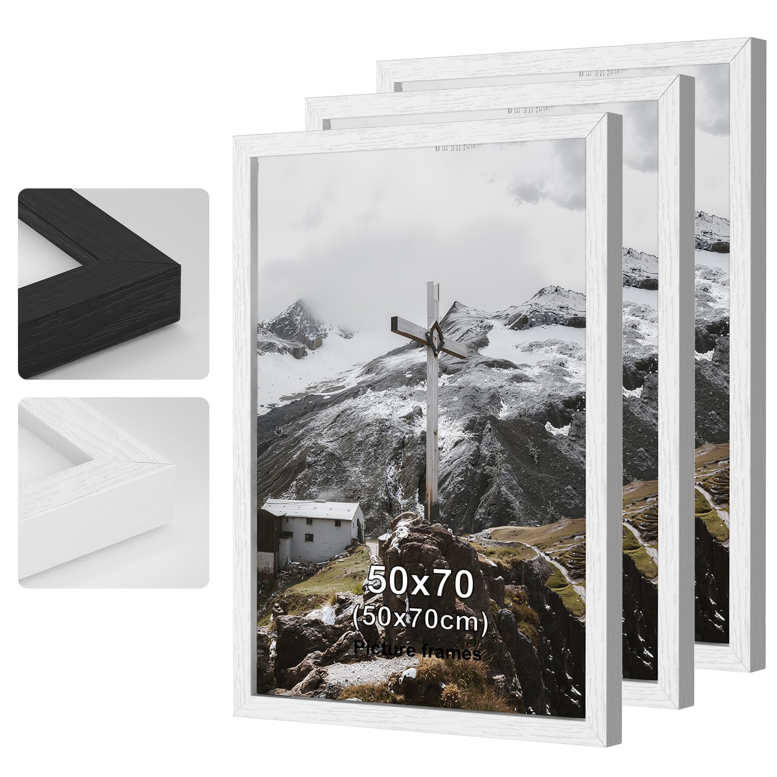 3pack 50x70cm Picture Frame, White Wooden Picture Frames, 20x28in Photo Frame with Perspex Glass, With Stand and Wall Mountable, Horizontal or Vertical Wall Mounting,Bedroom and Living Room Decoration — image 1