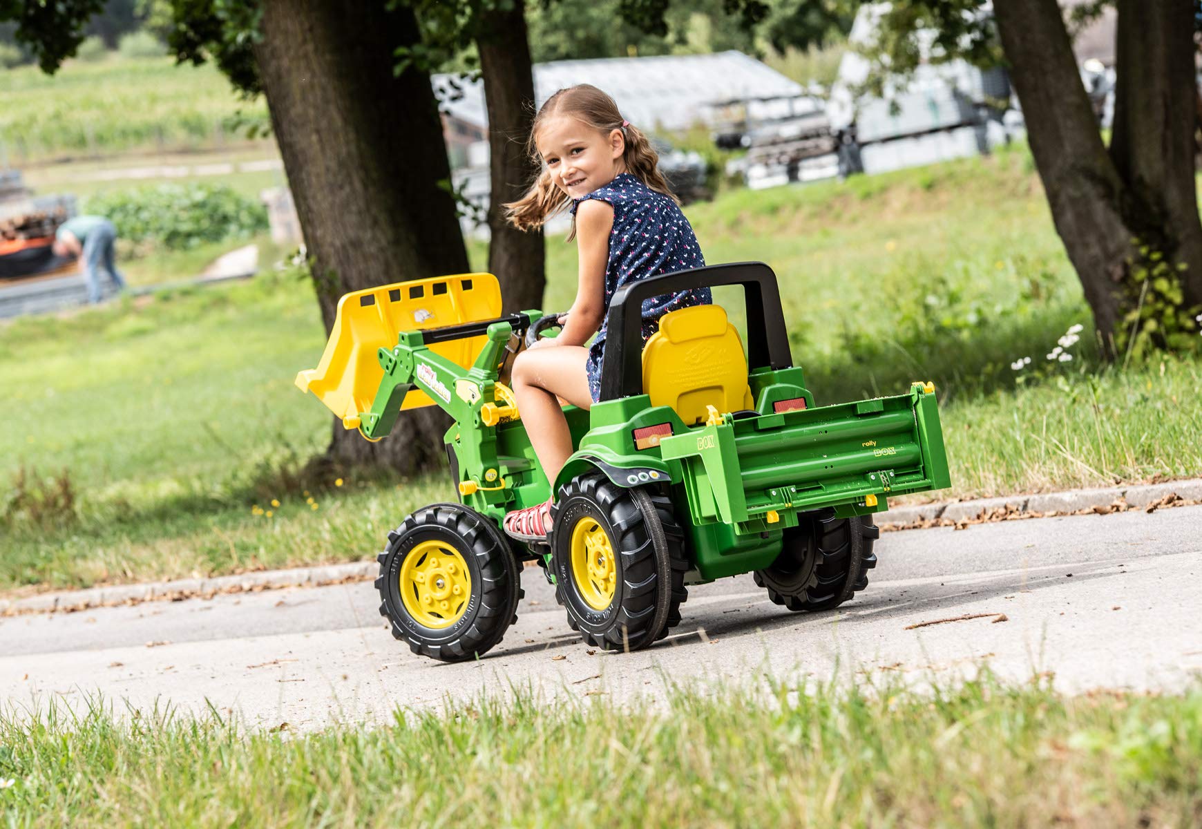 Rolly Toys John Deere rollyBox remolque tractor (función basculante, verde, para niños de 3 a 10 años, para tractores de pedales) 408931