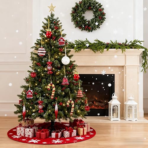 Miniatura 6 de Adornos de Navidad, juego de 16 adornos de Navidad rojos y blancos con cuerdas para colgar, ideal para decoraciones de árbol de Navidad y detalles