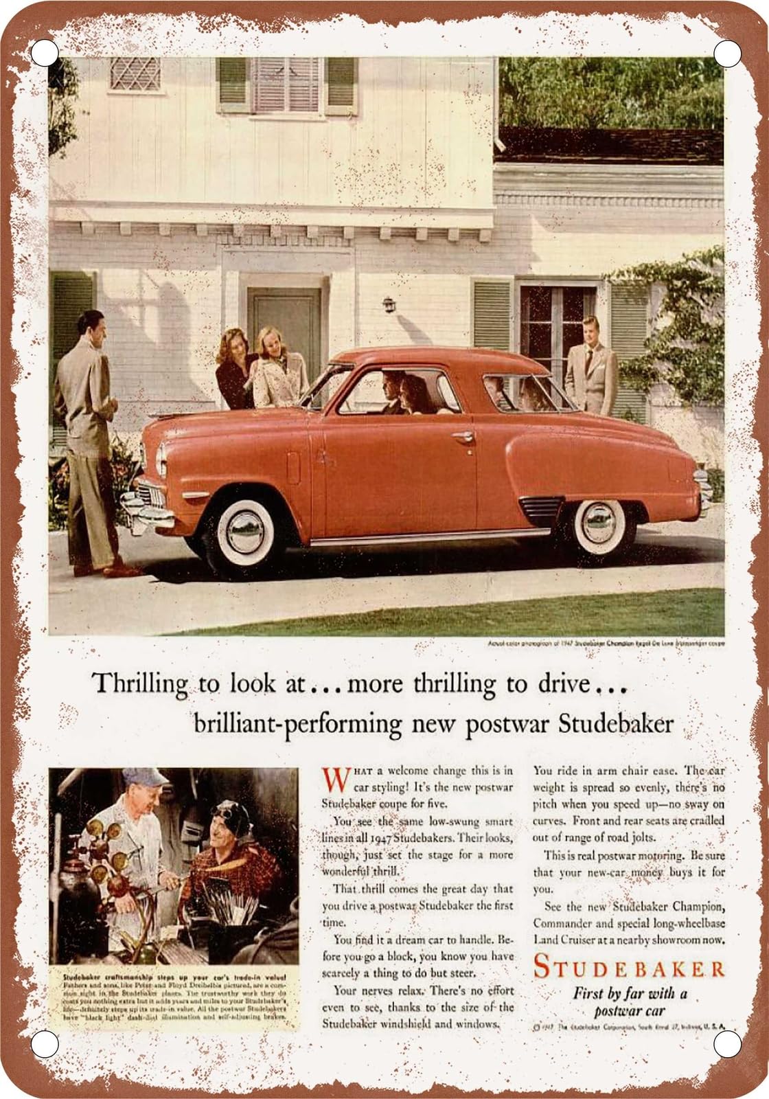 Miaomansenstore Metal Sign - 1947 Studebaker Vintage Ad 08 - Old Retro Rusty Look Home Decor