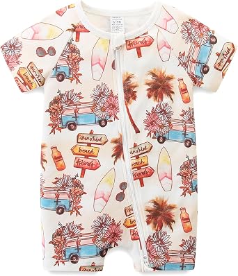 Gender Neutral Baby Clothes Cotton Short Sleeve Pants Double Zipper Footless Coming Home Outfit Boy Girl
