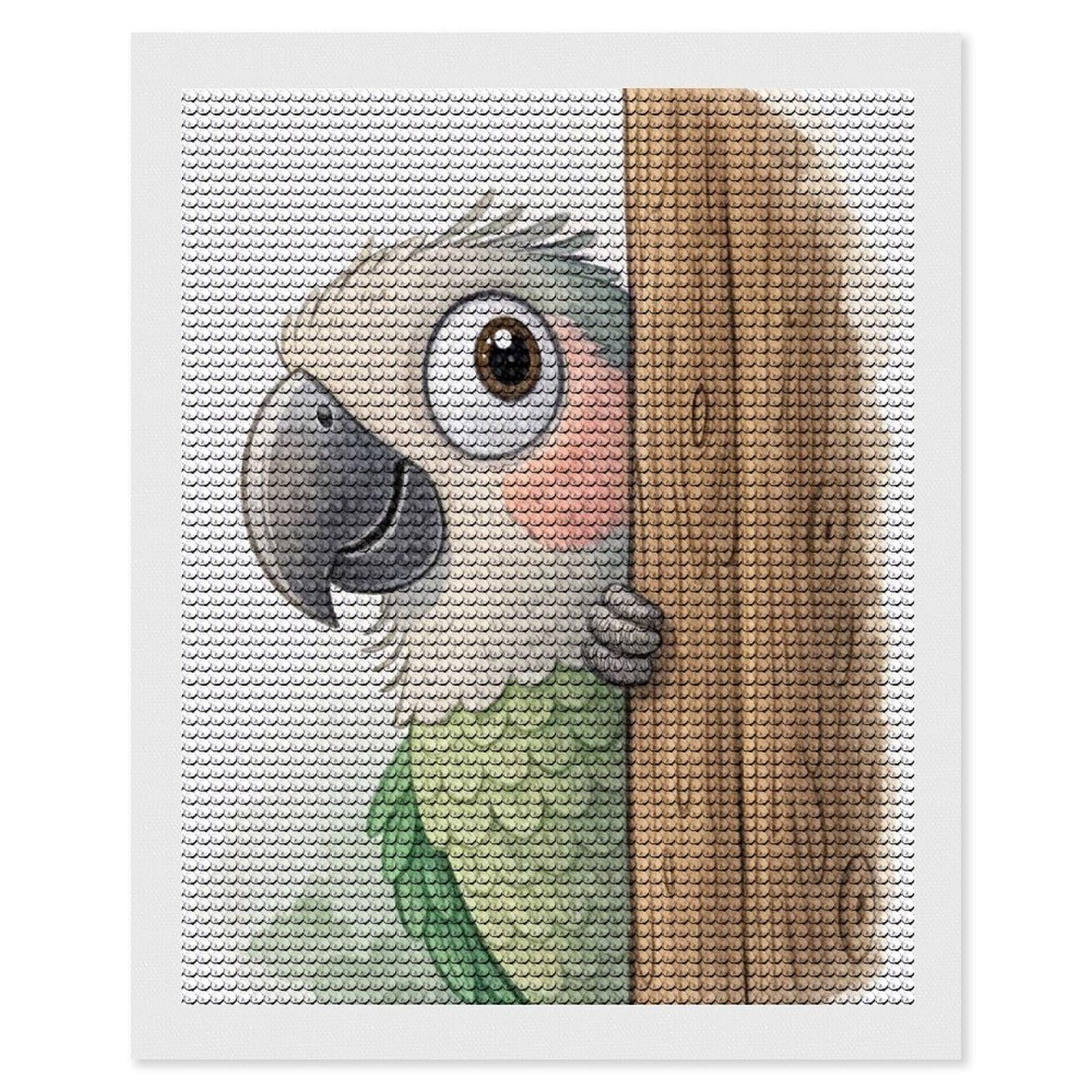 Junmoney Cute Parrot Peeking from Behind A Tree Diamond Art Kit 16"x20", Creative Leisure Activity, Complete Accessories, Vintage Style Decor, for Women
