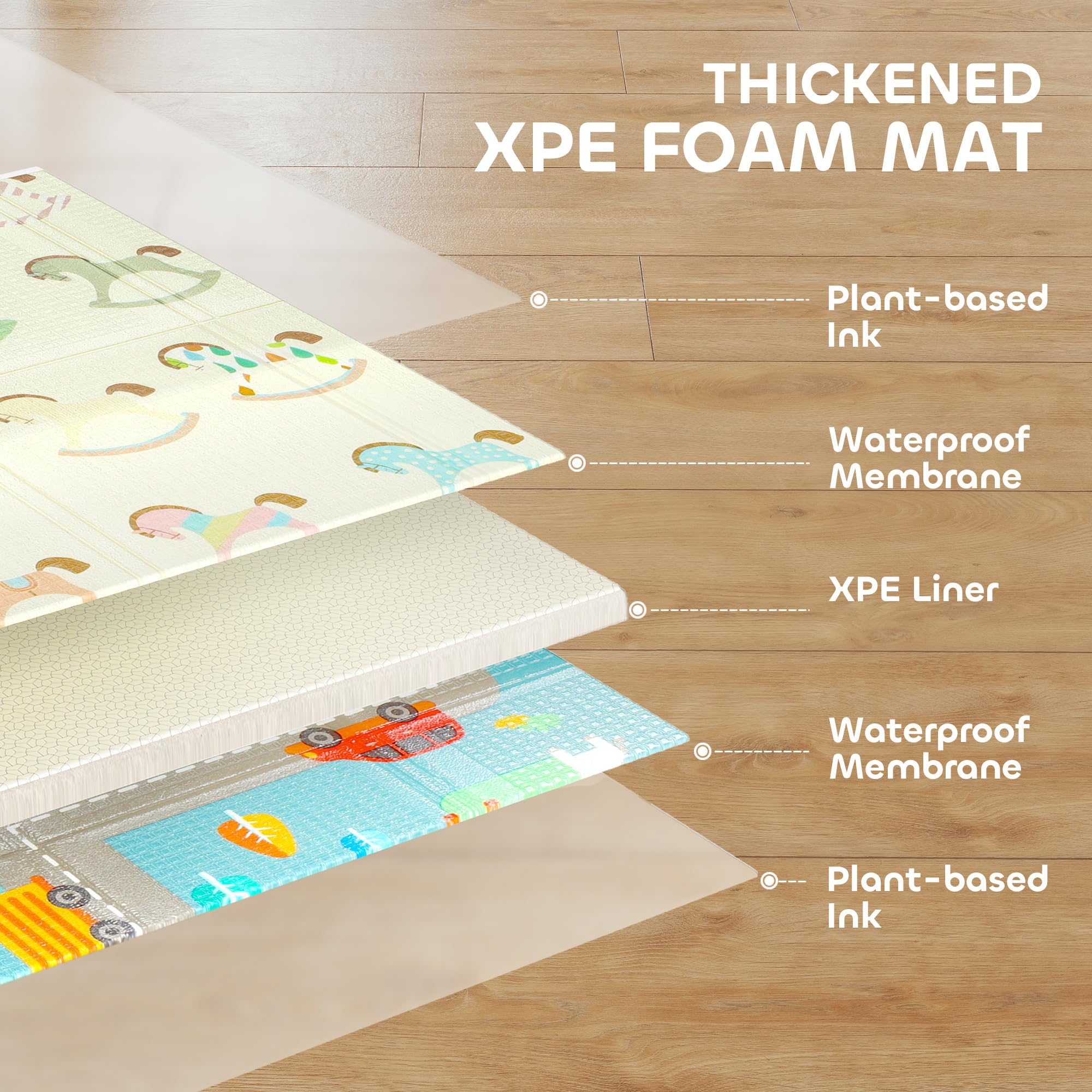 AIYAPLAY Doppelseitige faltbare Babymatte wendbar 200x180 cm | Wasserabweisend, Große Schaumstoffmatte, Schlafzimmer, Kinderzimmer, Verkehrs- und Schaukelpferd-Thema