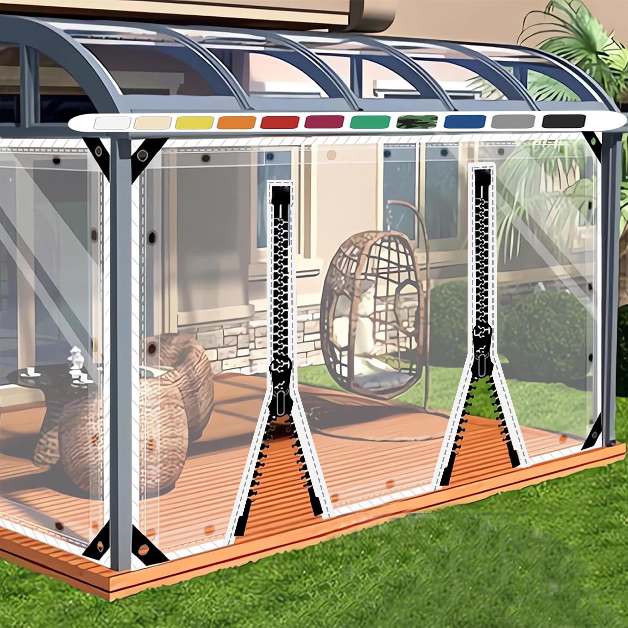 SDLLG Transparent Gazebo Tarpaulin Garden Tarpaulin with Eyelets PVC Windproof Curtain 0.5 mm Waterproof Tarpaulin Divider Curtain for Outdoor Garage Patios Garden Balcony 1.5 x 2.2 m (H x L) with 2