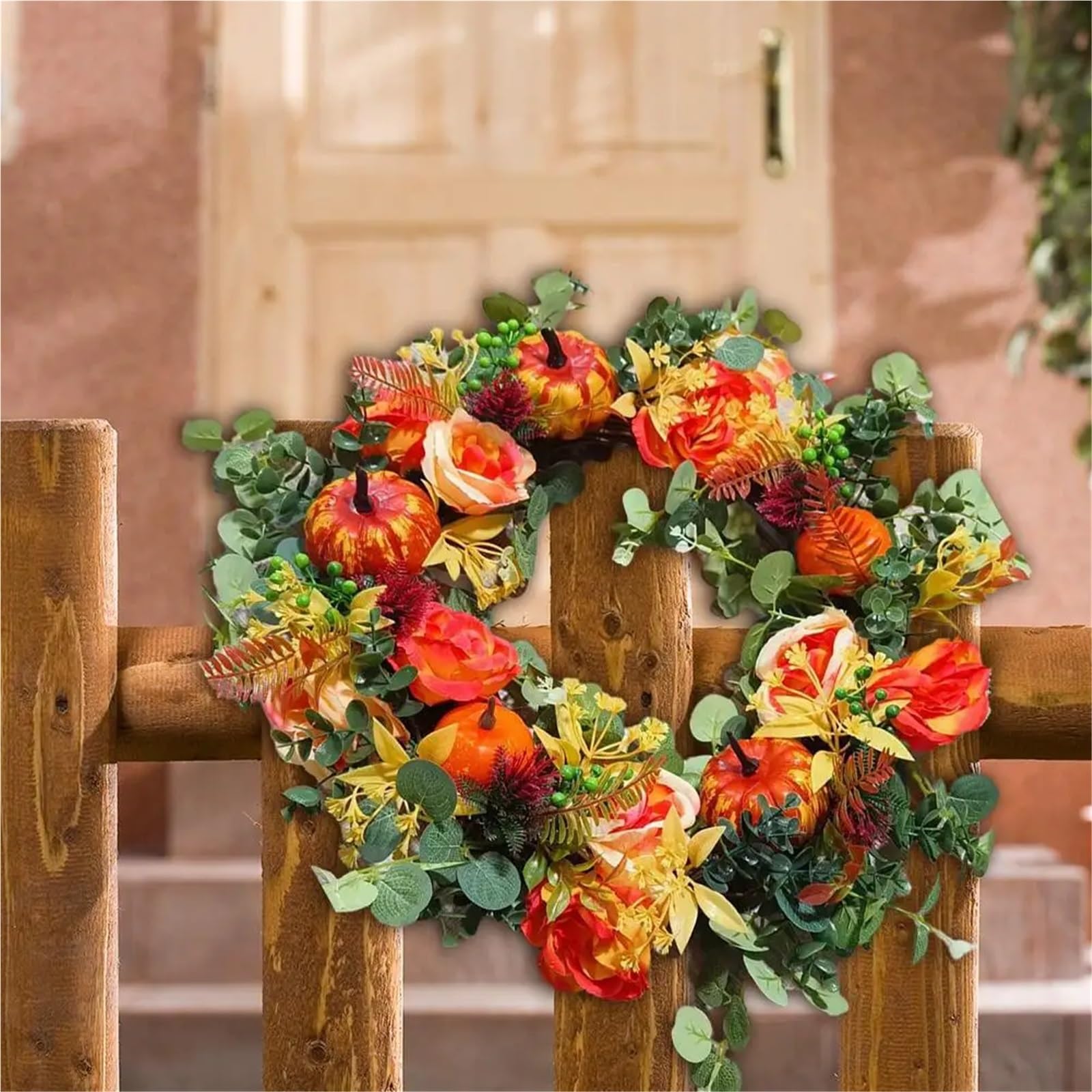 Türkranz Kranz Front Tür Herbst Pfingstrose Kürbis Sonnenblume Dekoration Bauernhaus Home Festival Feier Dekor Zur Dekoration(50CM)