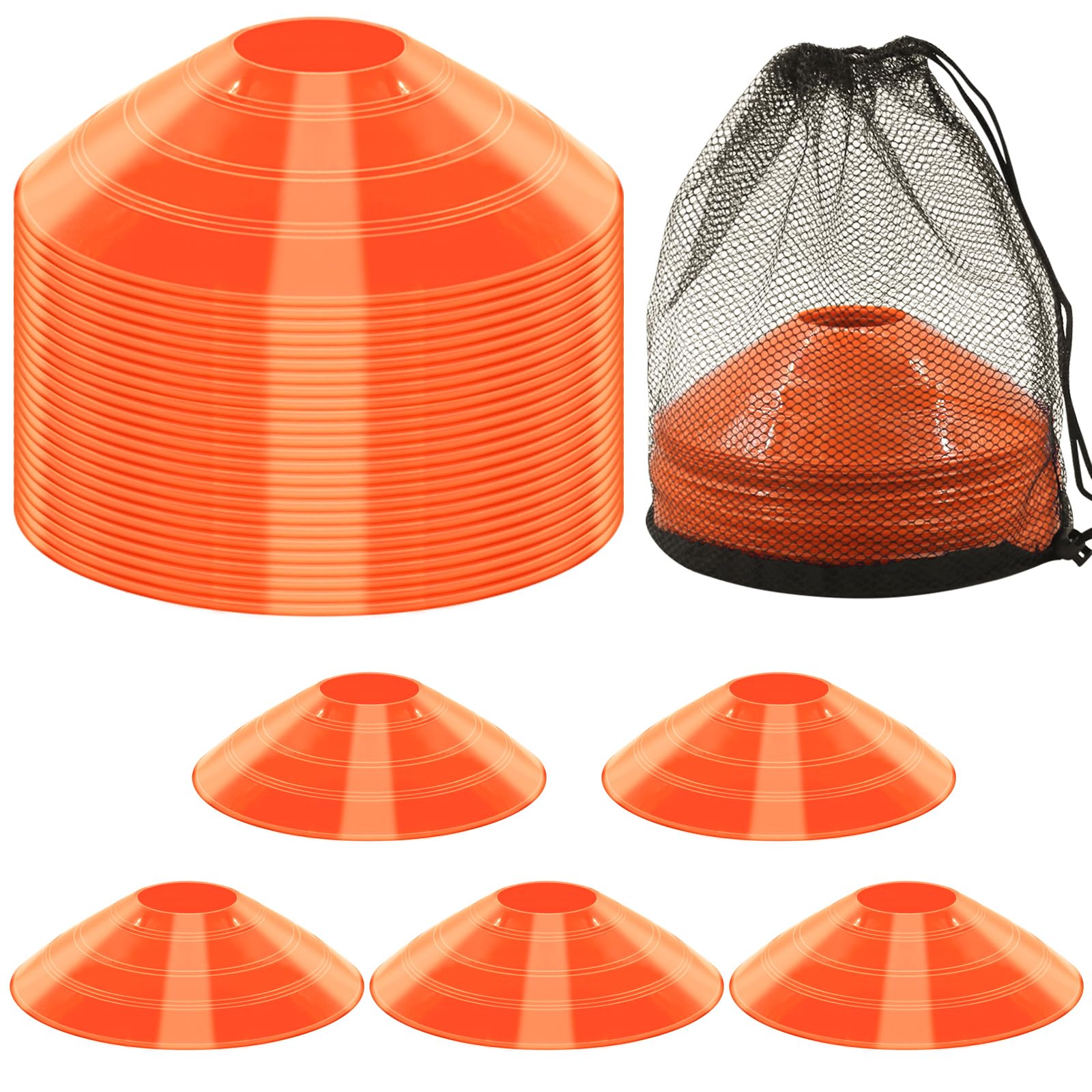 Jyongmer 60/30 Pack Soccer Training Cones - Agility Cones with Carry Bag, Sturdy Disc Cones for Sports Training, Soccer, Football, Basketball, Indoor