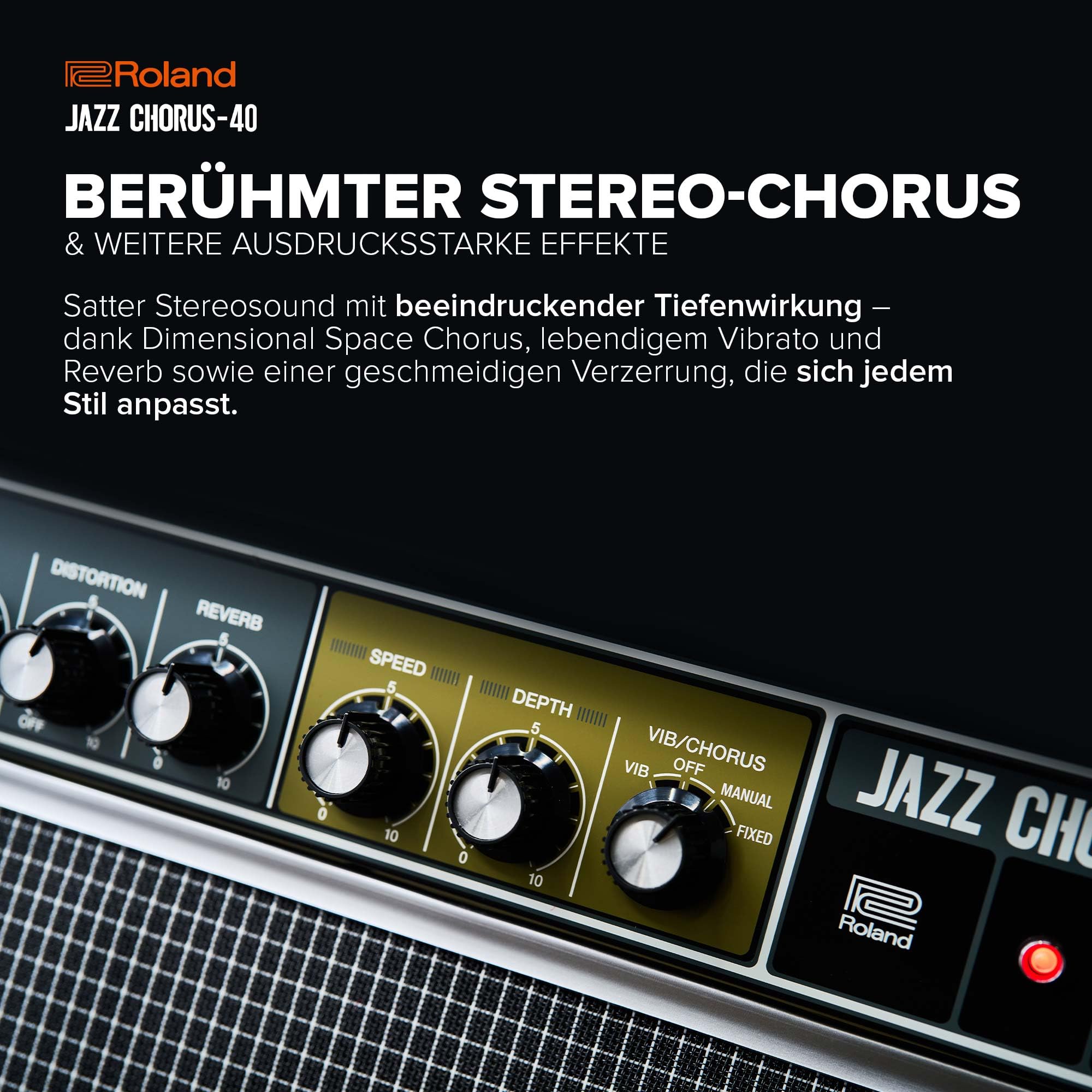 Roland JC-40 Jazz Chorus | Kompakter Gitarrenverstärker | Legendärer JC Clean-Sound | Einzigartiger Dimensional Space Chorus Effekt | Leistungsstarker 40 Watt Stereoverstärker | Zwei 10” Lautsprecher
