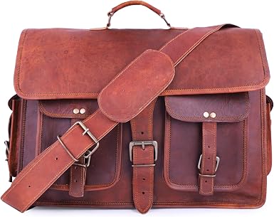 Amazon.com: mPelle Bolso bandolera de cuero auténtico vintage hecho a mano  de 18 pulgadas para ordenador portátil y portátil, bolso de hombro cruzado (18  pulgadas, cuatro bolsillos) : Electrónica
