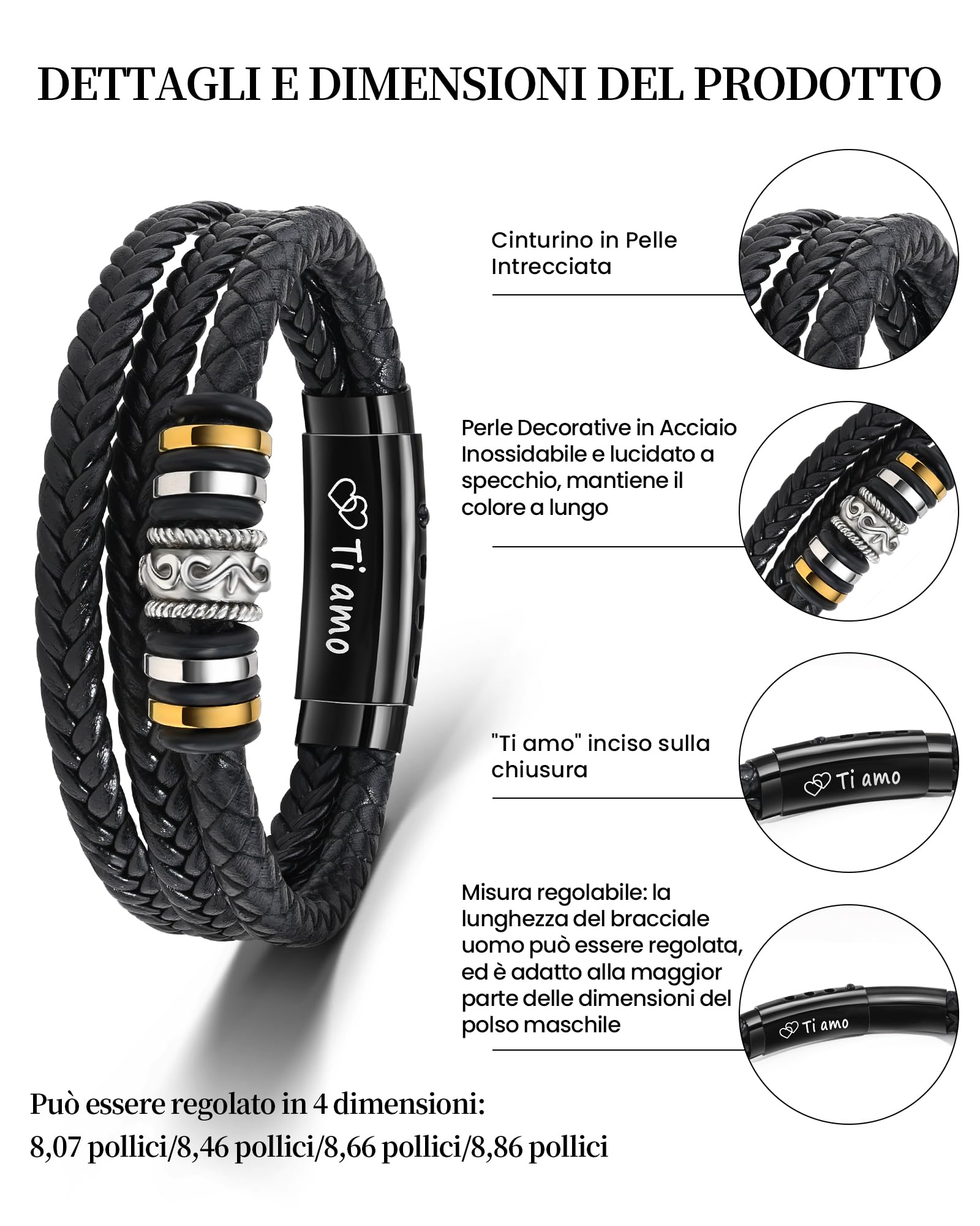 Cheerslife Bracciale Uomo in Pelle Regalo Uomo Figlio Fratello Idee Regalo Natale Compleanno Anniversario Matrimonio Laurea Scuola A Mio Figlio Regali per Lui Natale