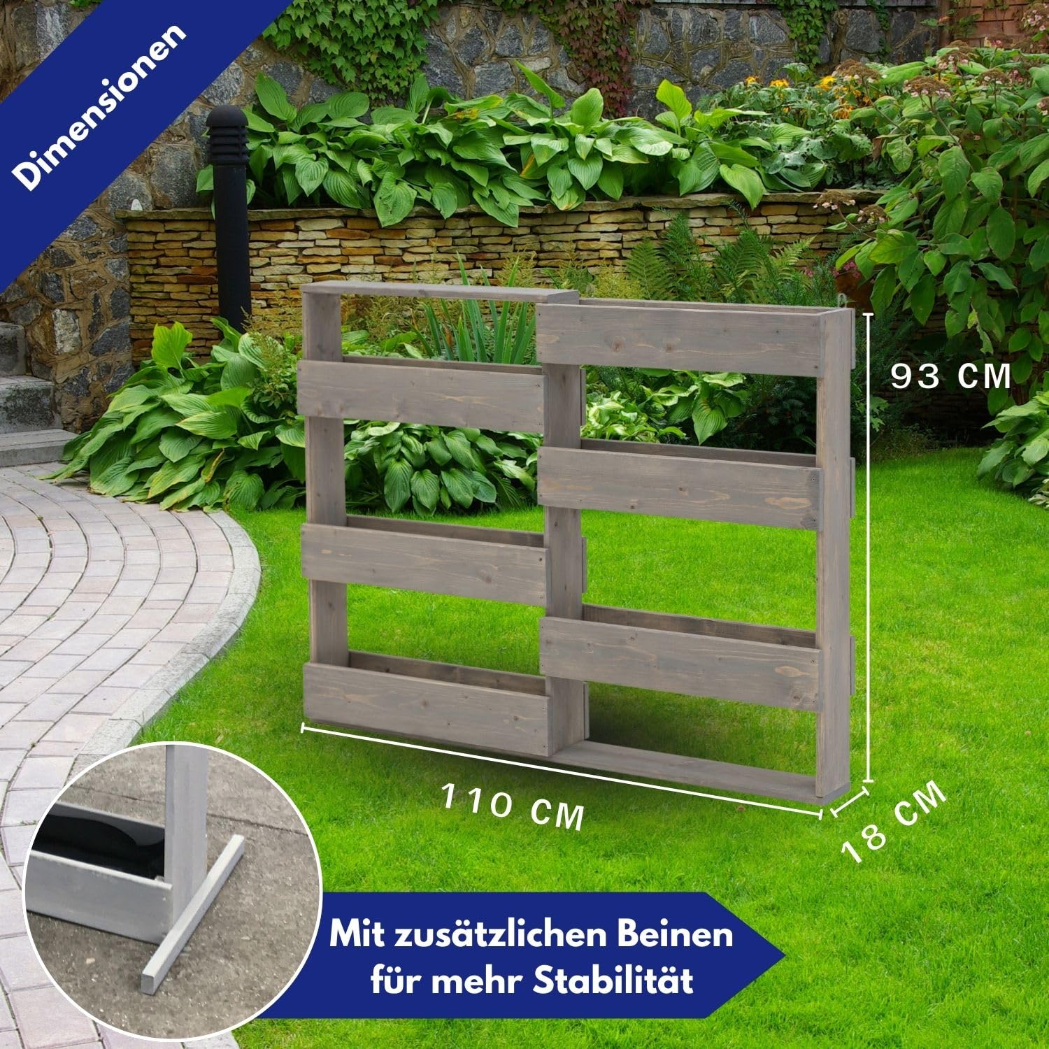 Coemo RIGA Vertikales Kräuterbeet aus Nadelholz 110x18x93 cm, Farbe Grau | Ergonomische Arbeitshöhe rückenschonend, Kräuterbeet Gemüsebeet oder Blumenbeet, Platzsparende Vertikale Bauweise, Pflanzen