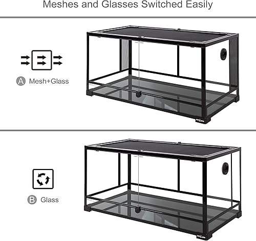 Miniatura 2 de REPTI ZOO Terrario de tanque de vidrio para reptiles de 50 galones 2 en 1, mallas laterales y gafas laterales, puerta de doble bisagra con pantalla