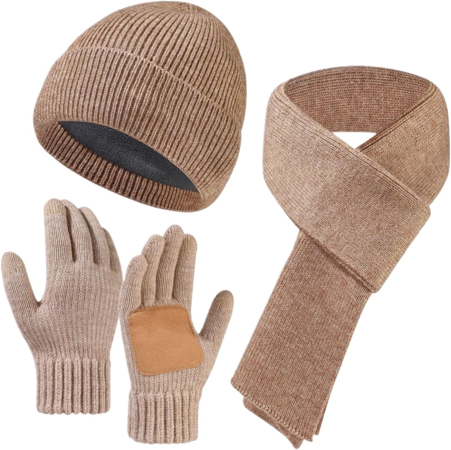 Hat Scarf Gloves Set Winter Hat Gloves Scarf Set Warm Knitted for Outdoor Cycling Winter(Brown)