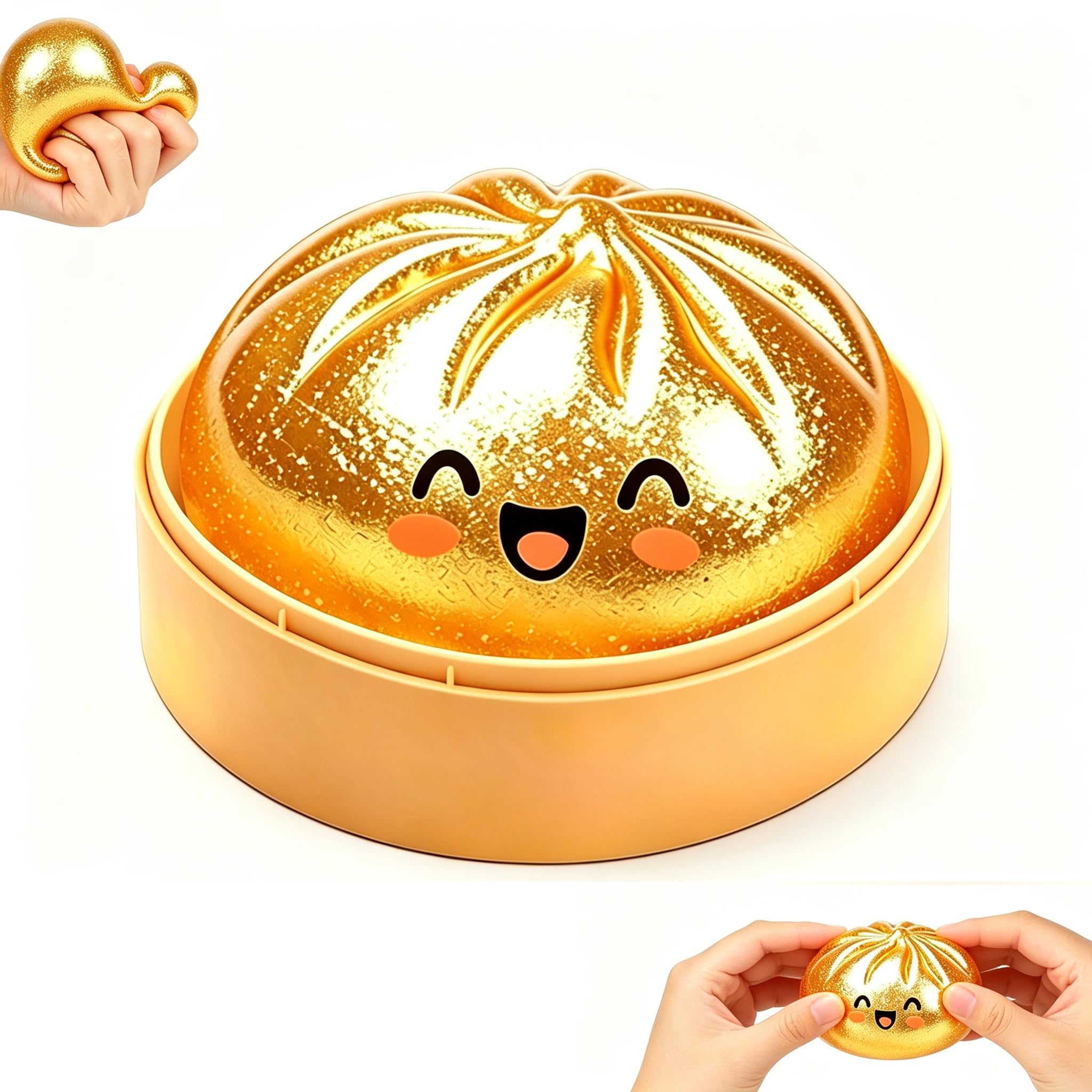 Yozexin Giant Squishy Dumpling, Mystery dumplings squishy Fidget Toys, Glitter Squishys Sensory Stress Balls for Kids Adults Autism ADHD, Squishies for Anxiety Relief（Gold）