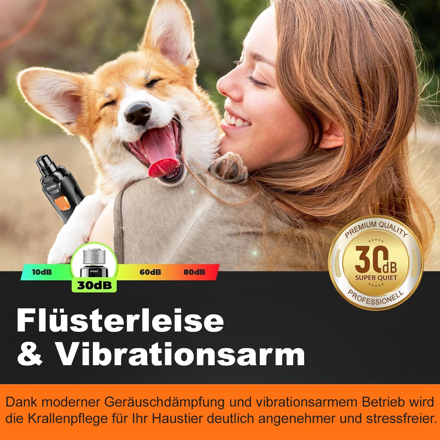 Krallenschleifer für Hunde mit 4 LED-Leuchten,3 Geschwindigkeiten Neuester Nagelfräse mit Krallenschere, Superleise, Wiederaufladbar für Hunde und Katzen Aller